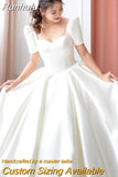 Runhufu New Luxury Satin Wedding Dress Pure White With Train Simple Bridal Ball Gown Plus Size Custom Made Lace Up Vestido De Noiva