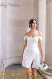 Runhufu Simple O Neck Party White Short Wedding Dress Cap Sleeve 2023 Mini Tiered Side Split Bride Gown Above Knee Bridal Dress