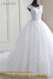 runhufu Spring Lace Appliques Pearls Wedding Dresses Sleeveless Vestidos De Novia White O-neck Princess Bride Wedding Gown Plus Size