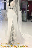 runhufu Lace Soft Satin Mermaid Wedding Dress Sexy Bridal Gowns Side Split Pluning V Neck 2023 Vestido De Noiva