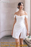 Runhufu Simple O Neck Party White Short Wedding Dress Cap Sleeve 2023 Mini Tiered Side Split Bride Gown Above Knee Bridal Dress