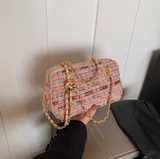 Gentle pink small square bag knitted chain bag HZ1108