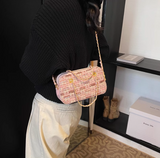 Gentle pink small square bag knitted chain bag HZ1108