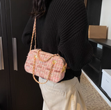 Gentle pink small square bag knitted chain bag HZ1108