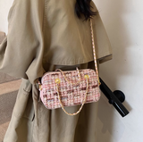 Gentle pink small square bag knitted chain bag HZ1108
