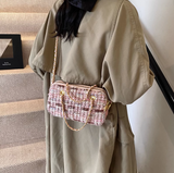 Gentle pink small square bag knitted chain bag HZ1108