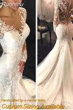 Runhufu Mermaid Wedding White Dresses Dubai African Arabic See Through Wedding Dress Long Sleeves Slim Fishtail Bridal Gowns 2024