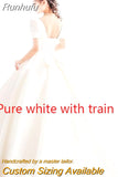 Runhufu New Luxury Satin Wedding Dress Pure White With Train Simple Bridal Ball Gown Plus Size Custom Made Lace Up Vestido De Noiva