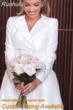 Runhufu Short Wedding Dresses For Woman 2024 A-Line V-Neck Full Sleeves Above Knee Bride Gowns Satin Vestido de Novia Custom Made