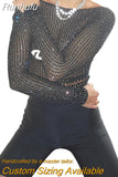 Runhufu Women’s Off Shoulder Bodysuit Shiny Rhinestone Long Sleeve Hollow Out Slim Fit Leotard Tops