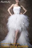 Runhufu Dress Strapless Front Short Beck Long Ball Gown Princess Luxury Feather Wedding Dresse Vestido De Noiva