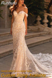 Runhufu Luxury Mermaid Backless Wedding Gowns for Bride Sweetheart Off Shoulder Sleeve Bride Wedding Dresses Court Train 2023