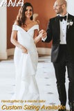 Runhufu Elegant Off The Shoulder Wedding Dresses 2023 Backless Mermaid With Button Simple Satin Bridal Gowns Vestido De Noiva