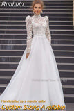 Runhufu O-Neck Tulle A-Line Wedding Dresses Long Puff Sleeves Princess Bridal Gowns Vestido De Noiva Plus Size