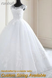 runhufu Spring Lace Appliques Pearls Wedding Dresses Sleeveless Vestidos De Novia White O-neck Princess Bride Wedding Gown Plus Size