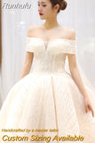 Runhufu New Off The Shoulder Wedding Dress Sweep Train Ball Gown Wedding Gown Vestido De Noiva Luxury Prinecess Bride Dress