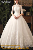 Runhufu Embroidery Wedding Dress With Big Train 2023 High Neck Half Sleeve Wedding Gown Vintage Bridal Gown