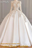 runhufu New Satin Wedding Dresses Full Sleeve V-neck Sweep Train Lace Up Ball Gown Wedding Dresses Sexy Backless Vestido De Noiva