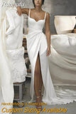Runhufu Simple Wedding Dresses for Women 2023 Backless Side Slit Satin Boho Bride Dress Bohemian Bridal Gowns Vestidos De Noiva
