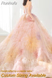 Runhufu Spring New Simple Stamped Wedding Dress Strapless Colorful Flower Bridal Dress Sweep Tail Party Prom Dress Vestido De Noiva