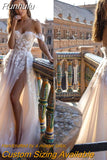 Runhufu Lace Appliques Tulle Wedding Dress For Women 2023 Sexy Beach Off The Shoulder High Side Split A-Line Backless Bridal Gown