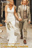 Runhufu Crepe Open Back Wedding Dress Drop Ship Custom Made Simple Sheath Satin Ivory Minimalist Sexy V Neck Bridal Gowns