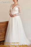 Runhufu Size Wedding Dress A-line Tulle 2023 Elegant Long Sleeve V-neck Sweep Train Bridal Gowns with Applique vestidos de novia