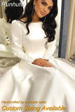 Runhufu Princess Wedding Dress Satin Long Sleeve Elegant Muslim Bride Dresses Buttons Country Wedding Gown Vestido de novia