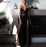 runhufu Women's New Women's Dress V-Neck Sexy Bare Back Drag Dress Long Skirt Sling Open Skirt Dress
