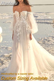 Runhufu Off The Shoulder V-Neck A-Line Wedding Dress For Bride Lace Up Appliques Back Bridal Gown For Bride 2023 Vestido De Novia