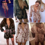 runhufu New Deep V-Neck Sexy Lierie Squin Champagne Gold Rope Lian Pants Shorts Women