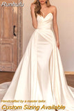 Runhufu Satin Mermaid Wedding Dress For Women With Detachable Train Elegant Sweetheart Neck Zipper Backless Bride Gowns Custom Made