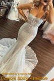 Runhufu Glitter Skinny Mermaid Wedding Dresses Spaghetti Shoulder Ladies Backless Bridal Gowns Prom Party 2023 Robe De Mariée 2023