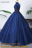 runhufu Fashion Wine Red Blue Red Red Halter Quinceanera Dress Sleeveless Ruched Lace Vestidos De 15 Debutante Gown Bohemia Princess