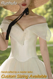 Runhufu Light Simple Boho Wedding Dress 2023 New Boat Neck Off The Shoulder Bridal Dress Tuller Wedding Gowns