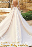 Runhufu Mermaid Detachable 2 In 1 Wedding Dress Embroidered Lace On Net With O-neck Full Sleeve Vintage Gowns Vestido De Novia