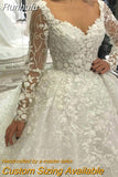 Runhufu Ladies V Neck Plus Size Vestido De Noiva 2023 Wedding Dress Custom Luxury Bridal A Collection Appliqué Lace Long Sleeve