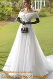Runhufu Sale Sweetheart Tulle Wedding Dresses Off the Shoulder With Bow Open Back Bridal Gown Vestido De Novia