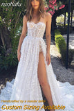runhufu Sparkly Sequined Wedding Dresses Sweetheart Lace Appliques A Line Bohemiam Bridal Gowns Beach Wedding Gown