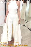 Runhufu Wedding Jumpsuit with Detachable Train Backless Bride Pant Suits Jumpsuit Wedding Dress robe de mariage vestido de novia