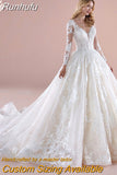 Runhufu Wedding Dress Organza With Embroidery Ball Gown Sweetheart V-neck Corset Full Sleeve Bridal Gowns Robe De Mariee Lace Up