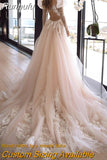 Runhufu Chic Champagne Princess Lace and Tulle Modern Wedding Dresses Sweetheart Long Puffy Sleeves Glitter Bride Gowns Plus Size