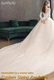 runhufu Lace Full Sleeve Wedding Dresses Luxury Muslim Ball Gown Wedding Gowns Custom Made Vestido De Noiva