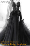 runhufu Black Wedding Dresses Sexy Backless High Side Split A-line Bridal Dress Lace Wedding Gowns Without Veil Vestido De Novia