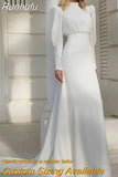Runhufu Simple Mermaid Chiffon Wedding Dress 2023 Puff Sleeves High Neck Vestidos De Novia Elegant Back Cut Out Boho Bridal Gowns