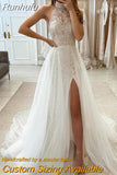 Runhufu Tulle Women's Bridal Dresses High Collar Bohemian Style Wedding Gowns Princess Ball Formal Party Side Split Vestidos Mujer