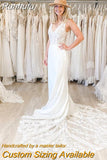 Runhufu V-Neck Sleeveless Wedding Dresses Lace Appliques Illusion Backless Mermaid Bride Gown Zipper Button Vestidos De Noiva