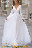 Runhufu NICEB Glitter Tulle Wedding Dress Bride Party Long Sleeve V-Neck Satin Bridal Gowns Vestidos De Noiva Mariage Custom Made