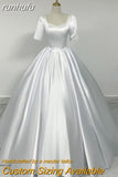 runhufu New Luxury Satin Wedding Dress Pure White With Train Simple Bridal Ball Gown Plus Size Custom Made Lace Up Vestido De Noiva