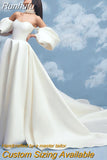 Runhufu White A-Line Wedding Dresses Puff Sleeve Long Satin Bridal Gowns Elegant Boho Beach Evening Wedding Prom Gowns Custom Size